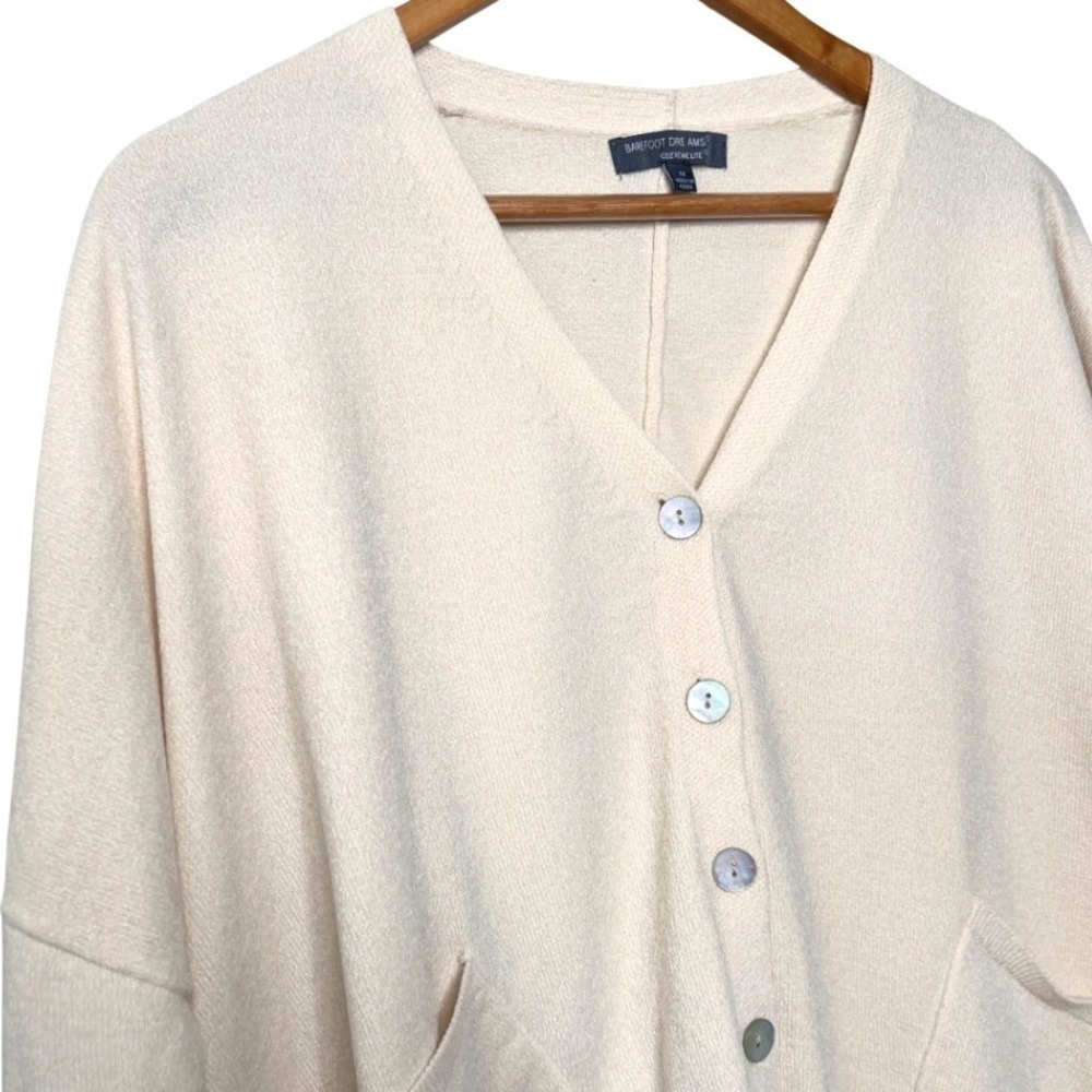Barefoot Dreams CozyChic Womens Cardigan Cream Button 3/4 Sleeve Pockets Size M - Picture 4 of 8